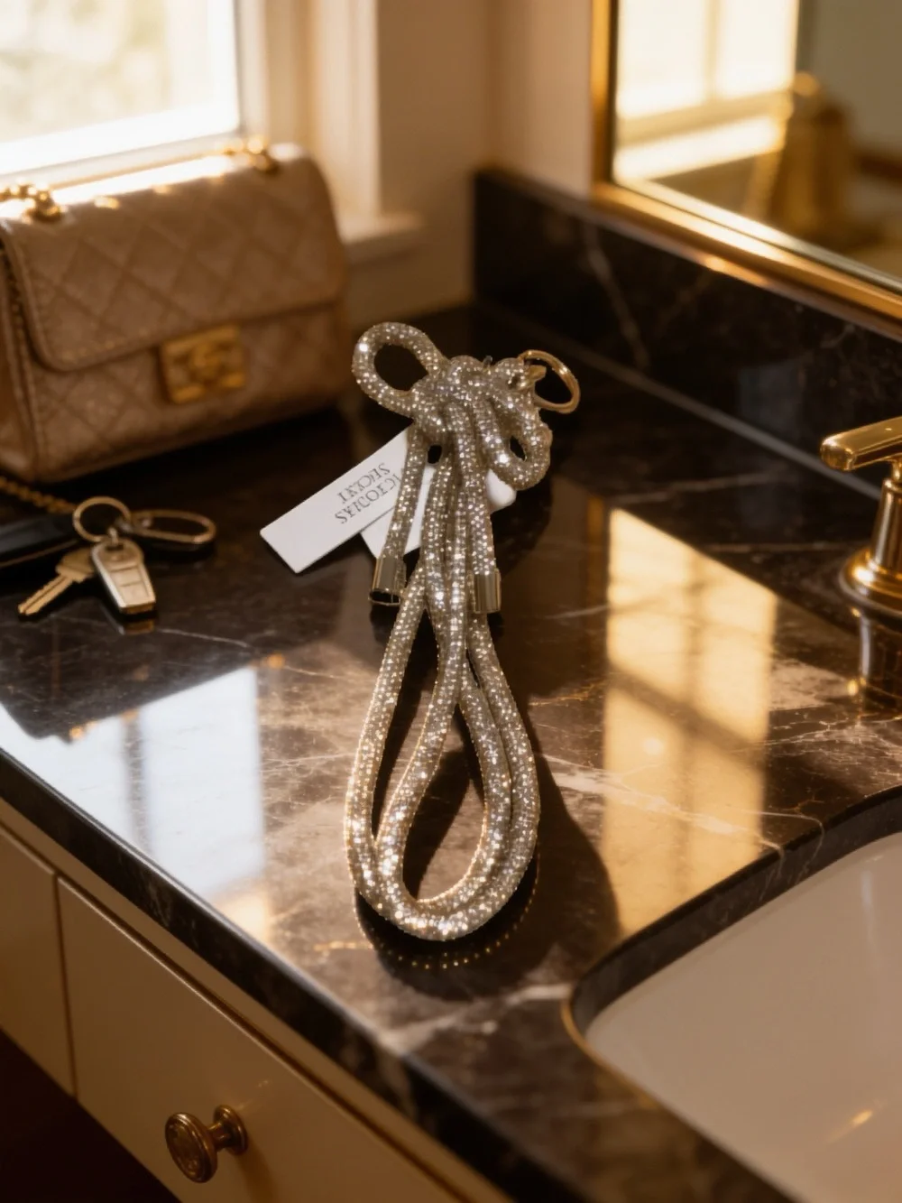 Victoria's Secret Gold Crystal Lanyard Keychain